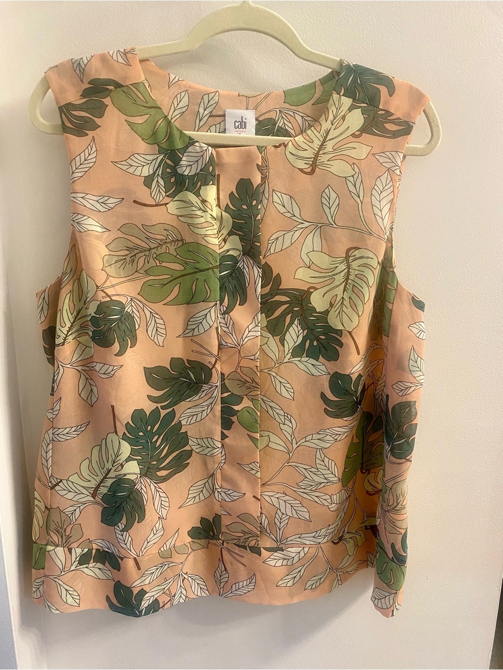 CAbi Peach Sleeveless Tropical Leaf Print Top